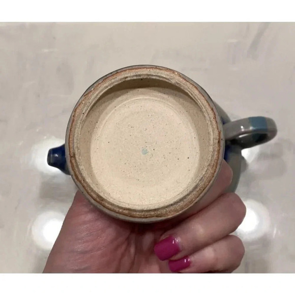 Small Teapot Blue Glazed Pottery 3.75" H  X 4.75" W X 7.5" L - Picture 7 of 8